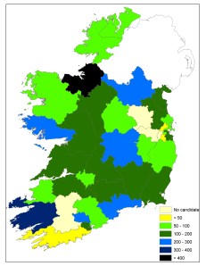 Votes for Seanad Election 2011 candidates by constituency