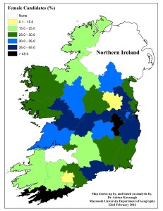 Figure 7b: Percentage of Female candidates by Dail constituency (2016 General Election)