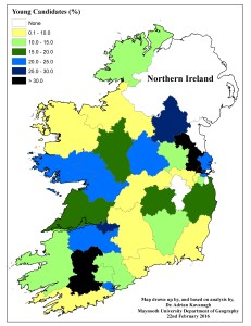 Figure 1: Percentage of younger candidates (aged between 21-35) by Dail constituency (2016 General Election)